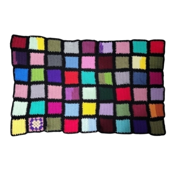 Vintage Hand Crocheted 70s/80s Rainbow Granny Squares Afghan 37'x53' - Picture 5 of 7